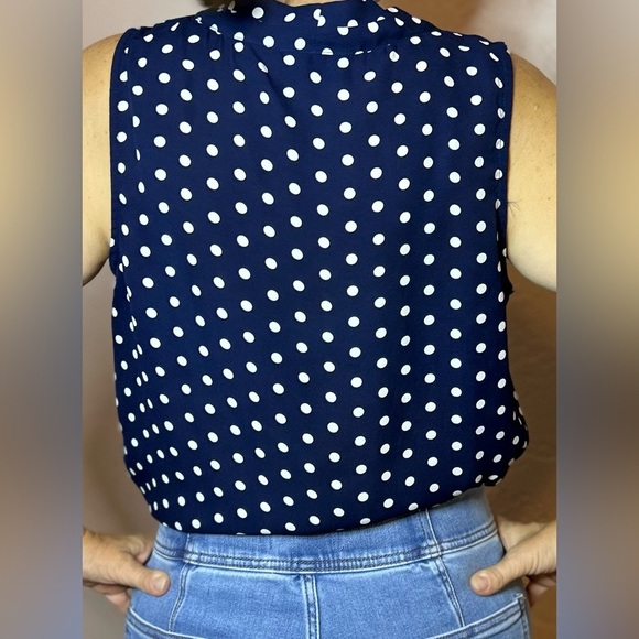 7th Avenue Dark Blue and White Polka Dot Blouse - Picture 11 of 12